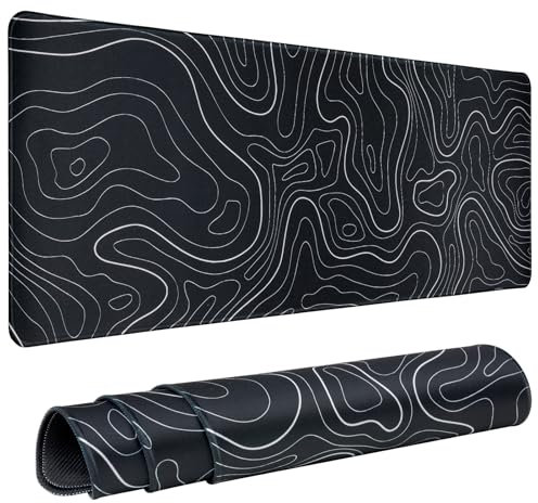 BOHJPIS Mouse Pad Gaming 31.5 x 11.8in Desk Mat Topographic Keyboard Pad Mouse Mat with Slip Base Mousepad Edge for Home Office Work Desk Pad (Black)