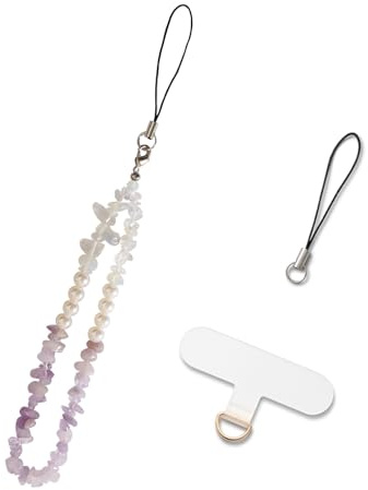 MORSUNBELA Handykette Kurz Perlen Lila Handyanhänger Handyschmuck Handyband Handschlaufe Universal Lanyard Anhänger