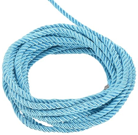 QUARKZMAN Recorte de Cordón Trenzado 5 Yardas 5mm 3 Hilos Azul Cielo 5m | Cuerda Trenzada Brillante, para Bolsas de Regalo Cortinas Decoración Navideña