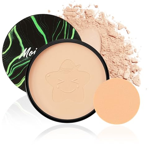 Apooliy Poudre compacte anti-huile,Poudre de réglage mate, Poudre de visage lisse et sans défaut,Couvrance totale, résistance à l'eau,longue durée,Poudre compacte de fond de teint légère