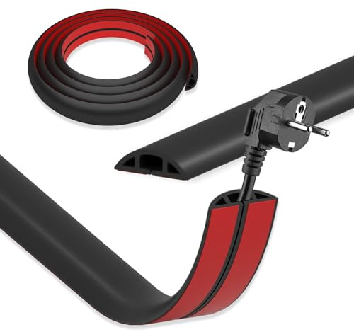 DIKARIYA Passage de Cable au Sol Noir, 5mx30mm Cache Cable Sol, Petit Canal de Câble Flexible, Goulotte Passe Cable, PVC Cache Fil Électrique Sol Auto-Adhésif Montage pour Tous Les Câbles Bureau