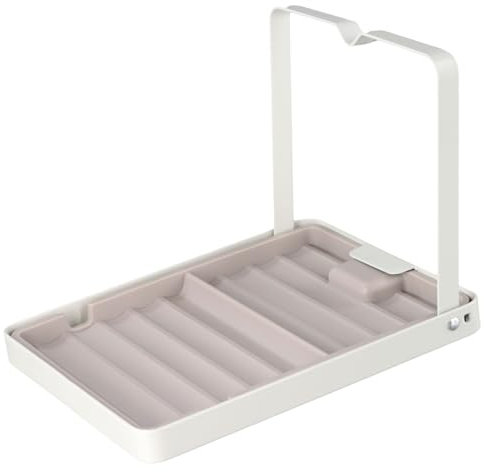 Zimoer Topfdeckelhalter Löffelablage Ständer, Löffelhalter Deckelhalter Küche Faltbare, Kochlöffelablage Utensilienhalter, Topfdeckelständer, Gestell mit Abtropfschale für Topfdeckel, Spatel, Löffel