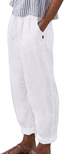 Generisch 2025 - Frauen hoch taillierte Hose mit weitem Bein Mode Elastische Hose mit Kordelzug Bequeme Lange Hose mit geradem Bein und Taschen Hose Damen Mit Gummi (White, XXXXL)