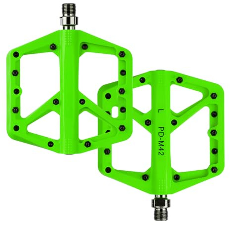 SYACHI Flat Pedale für MTB, rutschfeste Fahrradpedale Aus Nylonfaser Für Rennrad, Mountainbike & Gravel Bike, rutschfest & langlebig, Aluminiumlegierung mit 3 Abgedichtete 9/16 Achse(Grün) (Grün)