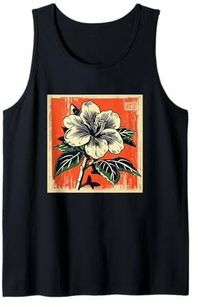 Vintage Japanese Azalea Tsutsuji Flowers Retro Japan Floral Tank Top