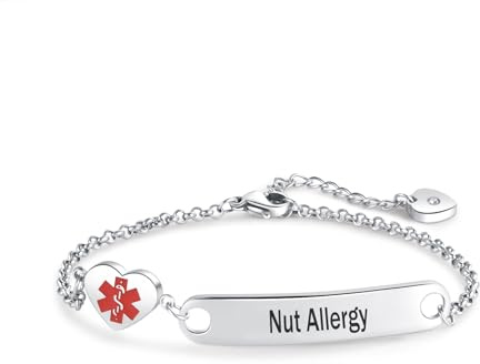 FGT Medical Alert ID Bracelet for Women Men Adults Emergency Medical Jewelry with Heart Symbol Engraved Stainless Steel Adjustable Chain Bracelet
