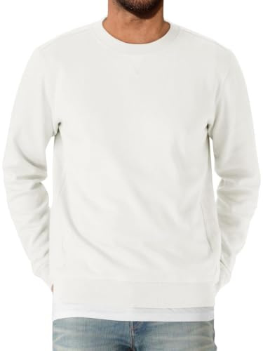 Runcati Herrsweatshirt långärmad rund hals tröja män lätt enfärgad långärmad tröja basic fritid sport toppar, Vit, XL