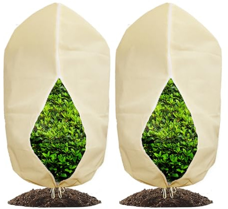 Ewzayol 2 unidades de protección invernal para plantas, transpirable, 85 g/m², protección invernal, bolsas para plantas en maceta, protección contra heladas, cubiertas para plantas con cremallera y