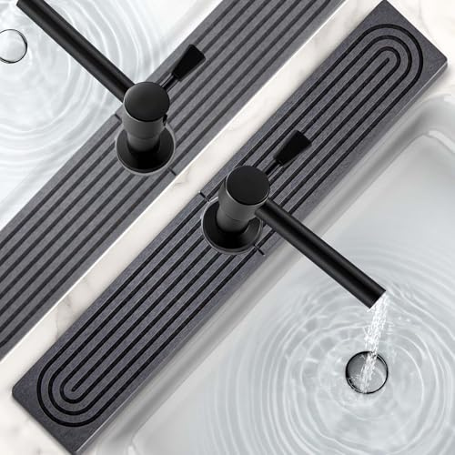 16 Inch Stone Faucet Mat for Kitchen Sink,Kitchen Sink Splash Guard-Stone Drying Mat Kitchen,Super Absorbent, Diatomite Protector with Drainage for Kitchen Bathroom Counter(Dark Grey)