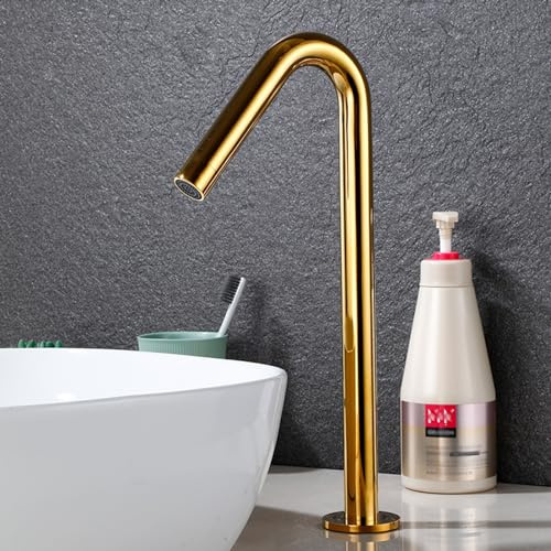 Grifo de Lavabo Grifos Mezclador de Baño con Sensor Infrarrojo Automático con Pilas para Agua Caliente Y Fría Dorado Alto Grifo Del Fregadero Baño Cocina