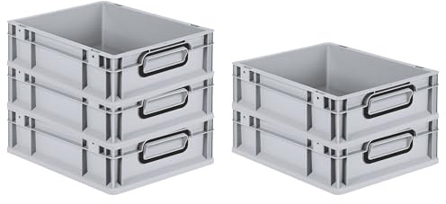 PROREGAL SparSet 5x Eurobox NextGen Color | HxBxT 12x30x40cm | 11 Liter | Griffe schwarz geschlossen | Glatter Boden | Grau | Eurobehälter, Transportbox, Transportbehälter, Stapelbehälter