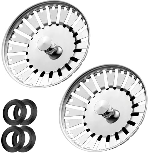 84mm Stainless Steel Sink Plug Strainer Pack of 2 | Features 4 premium silicon seals; reliable mesh basket prevents blockages in kitchen and bathroom drains.
