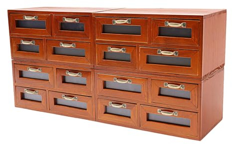 4PCS 16 Drawers Apothecary Cabinet with Drawers, Tabletop Vintage Apothecary Chests Cabinets Rustic Herb Storage Box, Library Card Catalog Cabinet, Countertop Arts Card Catalog Drawer Organizers