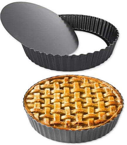 QYRDBGY 2 Pcs Quiche Pan, 28 cm 11 inch Quiche Tins with Loose Base Quiche Dish Tart Tins for Baking Deep Pie Pan for Baking Quiches Pies Flans Cheese