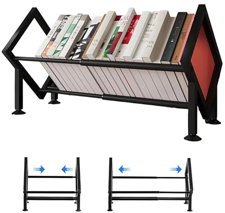 Bücherregal Klein Schreibtisch Bookshelf, Ausziehbares Metall-Tischregal | Schwarzer Bücher Organizer und Buchhalter, platzsparende Buchablage für Büro, Kinderzimmer, Arbeitszimmer und Wohnraum
