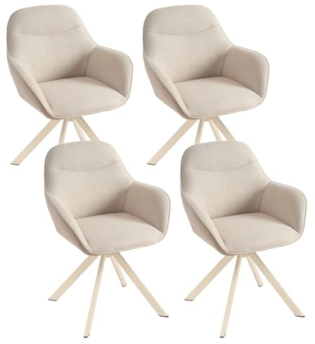 Goeurvant Esszimmerstühle Drehbar 4er Set mit Armlehne, 360° drehbar, Polsterstuhl Leinen, Drehstuhl Esszimmer, Küchenstuhl mit Beige Metallbeine für Esszimmer, Küche, Beige