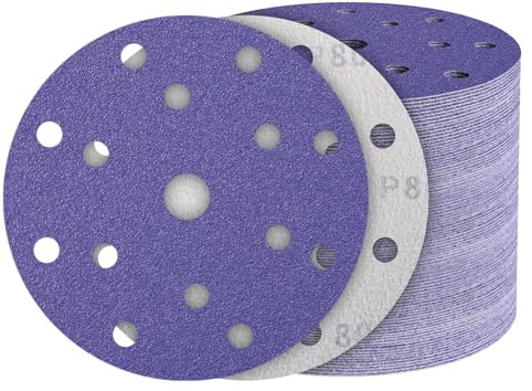50 Pièces Disques Abrasifs 150mm Grain 80 papier a poncer 15 Trous Disque Poncage pour Ponceuse Excentrique, carrosserie automobile, métal, acier inoxydable