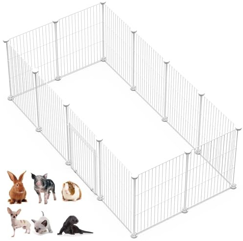 CZCPARY Enclos pour Animaux Domestiques avec Porte, Enclos Intérieur Modulable, Parc DIY pour Petits Animaux, Clôture Réglable, Lot de 12 Panneaux Grillagés pour Lapins et Cobayes 43x32CM Noir
