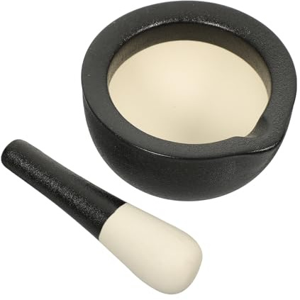 TOGEVAL Ciotola per Macinare Aglio Mini Pestello Ergonomico in Ceramica, Mortaio e Pestello per Spezie e Pillole, Utensile da Cucina per Triturare e Mescolare, per Uso Domestico e