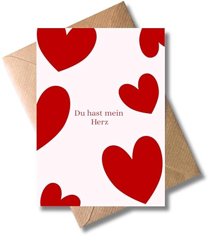 WBdesignz Liebe Karte mit Umschlag - “Du hast mein Herz” romantische Grußkarte mit roten Herzen für Partner, Freund oder Liebesbeweis - süße Valentinskarte oder Geburtstagsgeschenk (DIN A6)