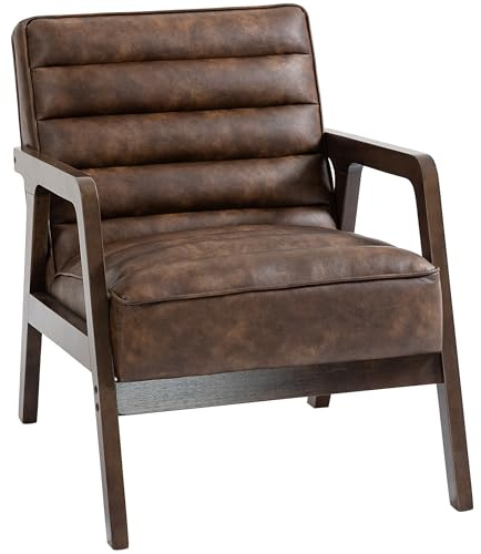 HOMCOM Fauteuil Salon Fauteuil Club en PU Large Assise Coussin Épais Marron