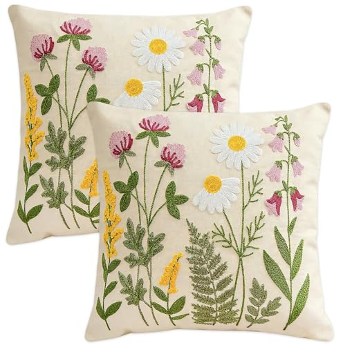 VEEKAY Lot de 2 Housse de Coussin 45x45cm,Modèle brodé,Housses de Coussin Décoratives,pour Chambre, Canapé, Chaise, Lit,Jardin