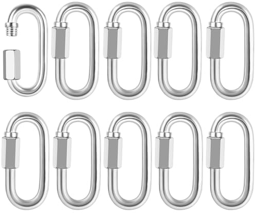 10 x M8 Schraubkarabiner Edelstahl 304 Kettenverbinder mit 691Kg Belastbarkeit, Schraubverbinder Karabiner Kettenglied für Kletter Schaukel Fitness