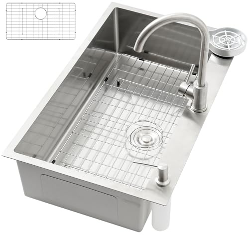 ZQFHSX Évier Simple Grand Format avec Panier d'égouttage, en Acier Inoxydable, pour Cuisine et Bar, Montage sur Meuble Haut ou sous Plan, évier Robuste, Compatible Lave-Vaisselle (SilverB