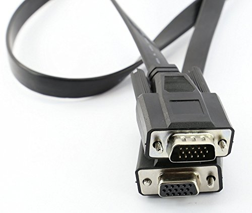 rhinocables Flat SVGA/VGA EXTENSION Cable Thin Low Profile Lead 15pin Computer Monitor Display Male to Female Connections Various Lengths (2m) | Discreet Design for Modern Spaces: Our flat VGA cable is designed to be laid under carpets and flooring without causing
