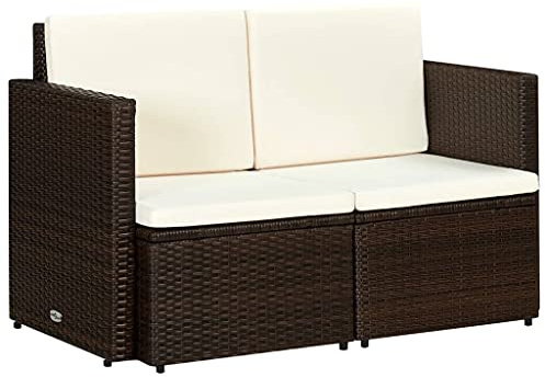 vidaXL Sofá Jardín 2 Plazas Ratán Sintético Marrón Crema Sillón Exterior Patio