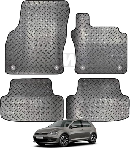 Carsio Carpet Car Mats For Volkswagen Golf MK7 2012 2017 4 Piece Set with 4 Clips Tailored Fit Floor Mat Complete Accessory Black Custom Fitted - All Weather, Anti-Slip Backing & Black Trim (Rubber)