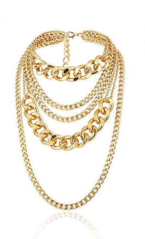 CSIYANJRY99 Chunky Gold Necklaces for Women Multilayer Punk 80s Hip Hop Necklace Layered Cuban Link Chain Statement Necklace 90s Freaknik Outfit Accessories for Women (Gold)