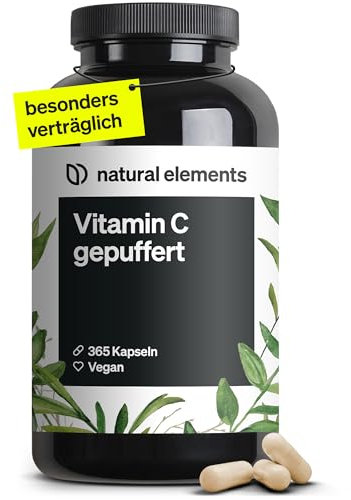 natural elements Vitamin C gepuffert 500mg – 365 vegane Kapseln – magenschonend, pH-neutral, säurefrei – aus Fermentation von Mais ohne Gentechnik gewonnen – in Deutschland entwickelt & laborgeprüft