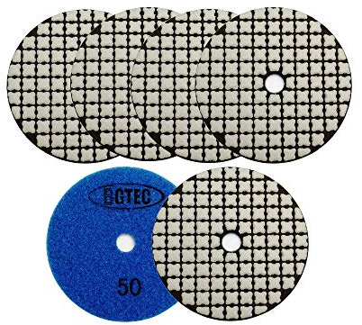 BGTEC 100 mm Trockendiamant-Polierpads Satz 6 Stück Körnung 50 Pads Kit für Granit Marmor Stein Quarz Fliesen Betonboden Kanten Polieren der Arbeitsplatte