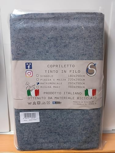 PENSIERI DELICATI Telo Copridivano 260 x 290 cm Made in Italy, Telo Copritutto 100% Cotone Puro Riciclato Tinto in Filo, Tinta Unita Blu, Ideale Come Telo Arredo, Salva Divano, Coperta Picnic