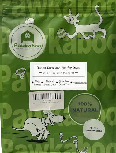 Pawkaboo Natural Dog Treat - Hairy Rabbit Ears for dogs with fur Hypoallergenic Dog Treat Chew (500g 35-40 ears) RESEALABLE PACK