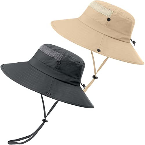 2 Stück Boonie Sonnenhut Herren Bucket Hat UV-Schutz Faltbar Wasserdicht Outdoor Sonnenschutz Hut Fischerhut Sommer Gartenhut Wanderhut Anglerhut Buschhut Unisex (Dunkelgrau & Khaki, 2 Stück)