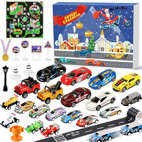 Humairc Cars Advent Calendar Boy Kids 2025, 24 Racing Cars with Road Map - 24 Christmas Countdown Days to Holiday, Xmas Surprise Gift Children Christmas Calendar for Son Grandson Children