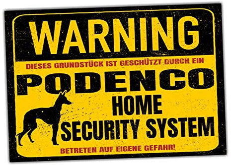 Schild Podenco Warning Security System Türschild Hundeschild Warnschild Hund Achtung