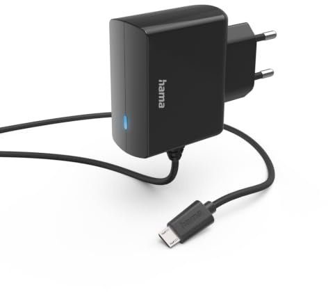Hama Ladegerät Micro USB, 6W (USB Ladegerät, für Handy, Smartphone, Ladekabel Micro-USB, Ladeadapter, Ladestecker, Netzteil, integriertes Ladekabel, klein, Kabel 1m) schwarz