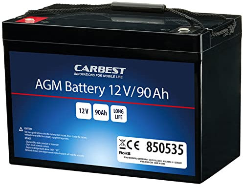 Carbest Deep-Cycle AGM Power Line Batterie 90Ah Servicebatterie für Reisemobile Camper Camperausbau Camping Kastenwagen Wohnmobil Wohnwagen Solarbatterie