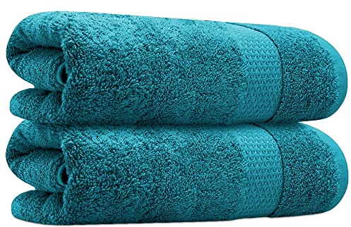 Towelogy® 2 Piece Hand Towel Set - Hand Towels for Bathroom 100% Cotton Multipurpose Washcloths Ideal for Everyday Use Fade Resistant 50 x 85cm | Machine Washable (Teal Blue, 2)