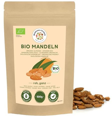 Organic Almonds 500g 1.1 lb by Munchilycious, Raw Almonds, Unroasted and Unsalted Almonds, Nuts Snacks, Keto Snacks, Perfect for Preparation of Almond Milk and Almond Flour