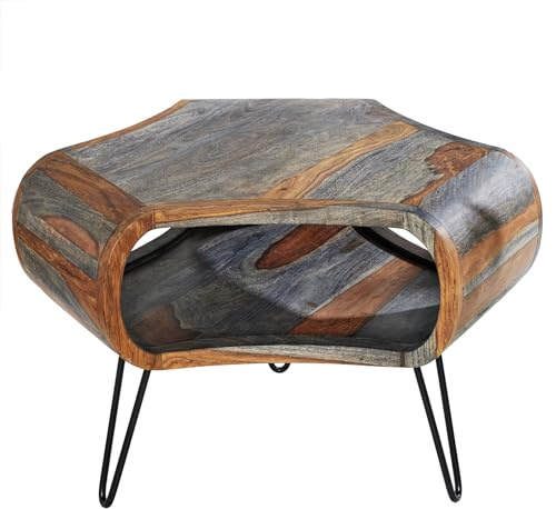 Couchtisch ORGANIC LIVING 70cm - schwarz natur - Sheeshamholz | Massiv, Stauraum, besonderer Eyecatcher, individuelle Maserung, 30 kg Belastbarkeit, Design-Highlight, Metallgestell