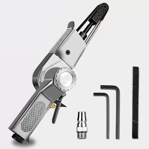 KHZKHC Levigatrice a Nastro Pneumatica per Trafilatura, Set di Mini Levigatrici Pneumatiche da 1/4, Nastro Abrasivo 20 * 520mm, velocità 15000 Giri/min, per Alluminio, Ferro, Acciaio ECC. Lucidatura