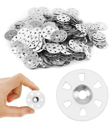 QWORK® 500 Stück/Packung Unterlegscheiben aus Verzinktem Stahl mit 35 mm Durchmesser und Sechs Löchern, Leicht zu Befestigen und Korrosionsbeständig für Dämmplatten, Gipskartonplatten und Fliesen