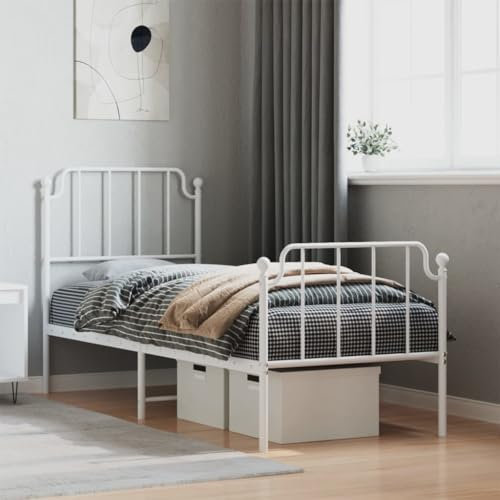 Rantry Bettgestell mit Kopf- und Fußteil Metallbett Bettrahmen Doppelbett Einzelbett Jugendbett Gästebett Bett mit Lattenrost | ohne Matratze Metall Weiß 80x200 cm