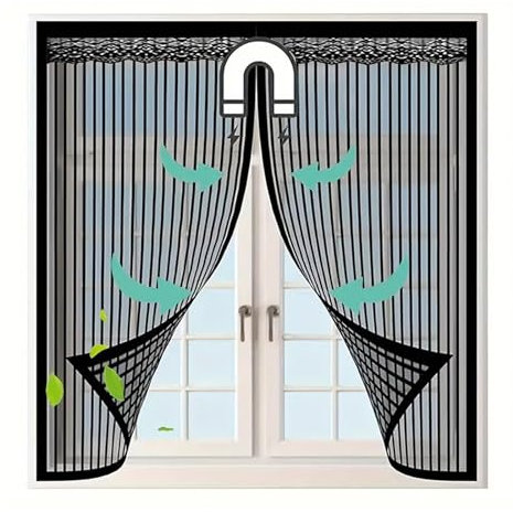 Walkervo Magnet Fliegengitter Fenster Selbstschließend Ohne Bohren Fliegenschutz Insektenschutz BalkonFenster Fliegenvorhang Fenster Für BalkonFenster TerrassenFenster Und KellerFenster,39x51in,Black