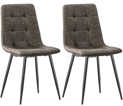 JIJIAN Esszimmerstühle 2er Set, Küchenstühle mit Techno Stoff, Brauner | Stühle Esszimmer mit Schwarzen Metallbeinen, Bis 120 kg Belastbar, Moderne Polsterstühle für Esszimmer Wohnzimmer Küche