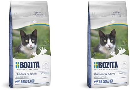 BOZITA Outdoor & Active Elch - Trockenfutter für Erwachsene hauptsächlich draußen lebende Katzen, 2 kg (Packung mit 2)